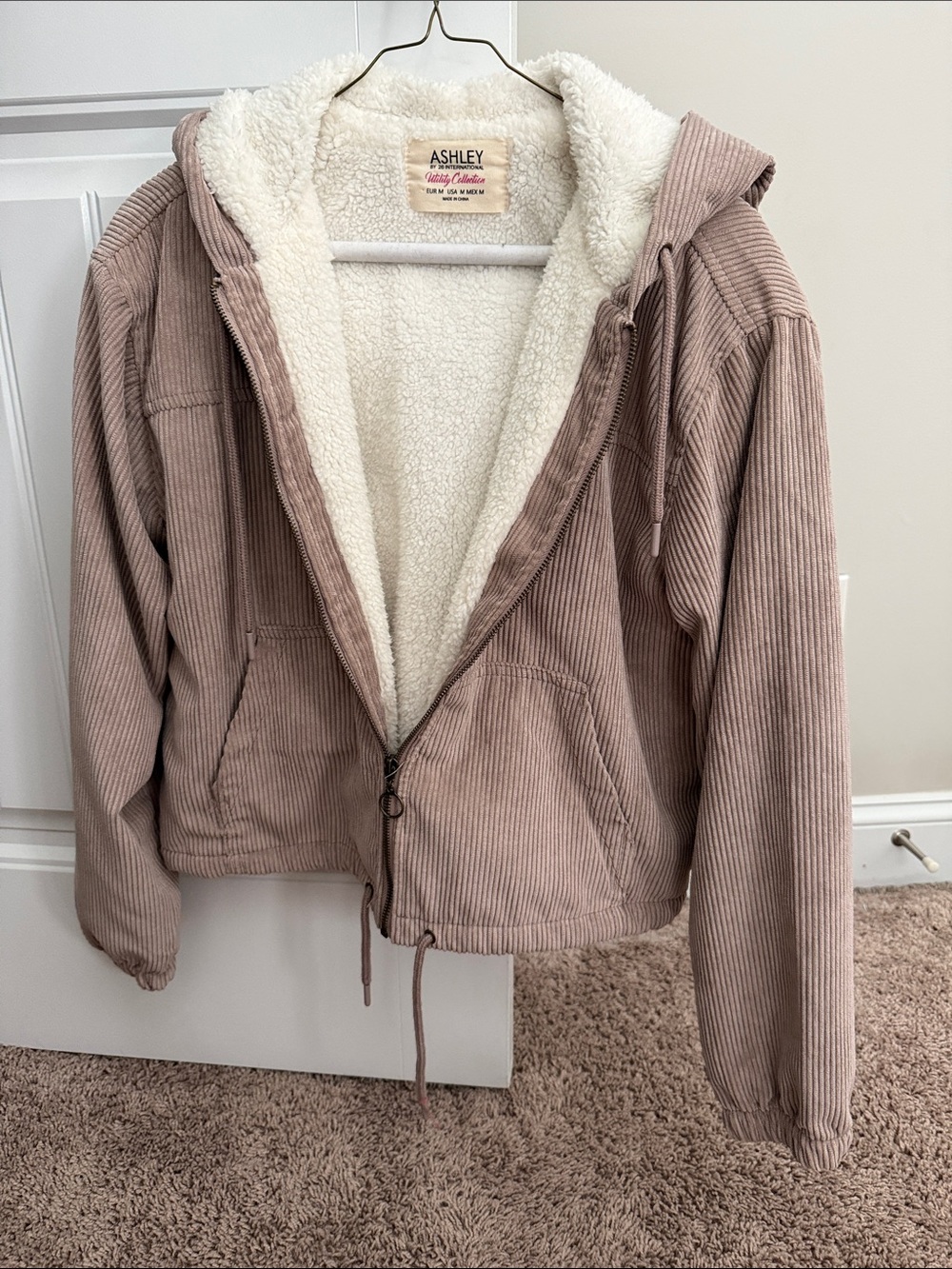 Ashley By 26 International Dusty Rose Corduroy Sherpa-Lined Hooded Jacket - Picture 4 of 4